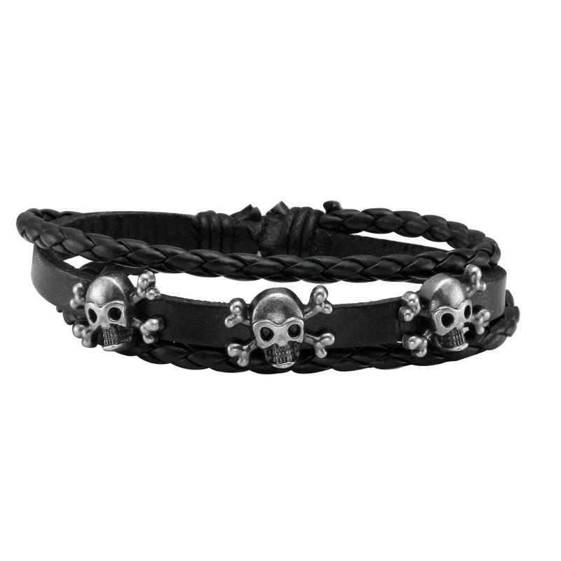 MILAKOO 6Pcs Men Gothic Braided Leather Bracelets Black Punk Rock Skull Retro Bracelet Adjustable - Image 2